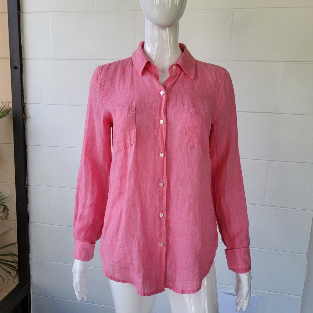 Lilly Pulitzer 100% Linen Button Down Shirt Pink Women's S Coastal Preppy Beach